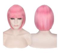 GHK Anime Short Cosplay Peluca Disfraz Pelo sintético Rosa Rubio Auburn Gris Verde Rojo Azul Blanco Negro Bob corto Pelucas para mujer rosa