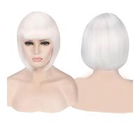 GHK Anime Short Cosplay Peluca Disfraz Pelo sintético Rosa Rubio Auburn Gris Verde Rojo Azul Blanco Negro Bob corto Pelucas para mujer blanco