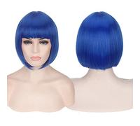 GHK Anime Short Cosplay Peluca Disfraz Pelo sintético Rosa Rubio Auburn Gris Verde Rojo Azul Blanco Negro Bob corto Pelucas para mujer azul
