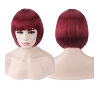 GHK Anime Short Cosplay Peluca Traje Pelo sintético Rosa Rubio Auburn Gris Verde Rojo Azul Blanco Negro Bob corto Pelucas para mujer vino rojo