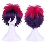 GHK Anime Short Fluffy Layered Cosplay Disfraz Peluca Rojo Púrpura Ombre Pelucas Para Mujeres No Game No Life Sora Pelo sintético + Peluca Cap