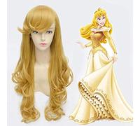 GHK Anime Sleeping Beauty Princess Long Wavy Golden Cosplay Peluca Pelo sintético Perucas Halloween Costume Party Play Pelucas para mujeres
