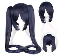 GHK Anime Vocaloid Hatsune Miku Peluca Black Rock Shooter Senbon Zakura Cosplay Peluca Larga Sintética Chip de pelo Cola de caballo + Peluca Cap negro azul