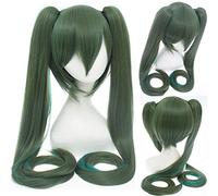 GHK Anime Vocaloid Hatsune Miku Peluca Black Rock Shooter Senbon Zakura Cosplay Peluca Larga Sintética Chip de pelo Cola de caballo + Peluca Cap ombre verde