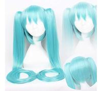 GHK Anime Vocaloid Hatsune Miku Peluca Black Rock Shooter Senbon Zakura Cosplay Peluca Larga Sintética Chip de pelo Cola de caballo + Peluca Cap azul claro 5
