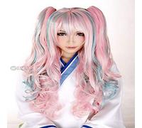 GHK Anime VOCALOID Miku Colorful Harajuku Lolita Curly Cosplay Peluca Disfraz Pelucas de pelo sintético con doble clip Cola de caballo colorido 1