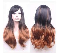 GHK Barato Anime Largo Ondulado Negro Marrón Ombre Peluca Cosplay Disfraz Dos tonos Pelucas de cabello sintético para mujeres