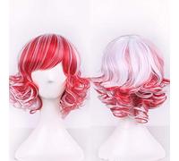 GHK Barato Harajuku Lolita Blanco Rojo Ombre Peluca Rizada Corta Disfraz de Cosplay Pelo sintético Mujer Pelucas Para Fiesta