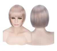 GHK Barato Pelo sintético Corto Bob Pelucas con flequillo Rojo Azul Amarillo Rosa Púrpura Rubio Natural Anime Cosplay Peluca Anime Traje gris