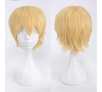 GHK Barato Pelo sintético Corto Ondulado Hombres Peluca Cosplay Negro Blanco Rubio Marrón Púrpura Rosa Azul Rojo Naranja Gris Plata Anime pelucas rubio