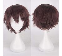 GHK Barato Pelo sintético Corto Ondulado Hombres Peluca Cosplay Negro Blanco Rubio Marrón Púrpura Rosa Azul Rojo Naranja Gris Plata Pelucas de anime Marrón oscuro