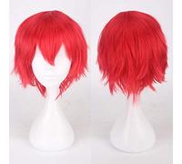 GHK Barato Pelo sintético Corto Ondulado Hombres Peluca Cosplay Negro Blanco Rubio Marrón Púrpura Rosa Azul Rojo Naranja Gris Plata Pelucas de anime rojo