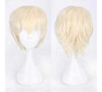 GHK Barato Pelo sintético Corto Ondulado Hombres Peluca Cosplay Negro Blanco Rubio Marrón Púrpura Rosa Azul Rojo Naranja Gris Plata Pelucas de anime beige