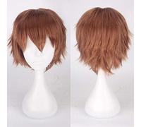 GHK Barato Pelo sintético Corto Ondulado Peluca de hombre Cosplay Negro Blanco Rubio Marrón Púrpura Rosa Azul Rojo Naranja Gris Plata Pelucas de anime marrón