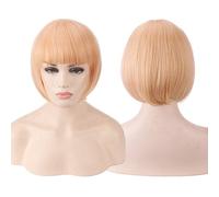 GHK Barato Pelucas cortas de pelo sintético Bob con flequillo Rojo Azul Amarillo Rosa Púrpura Rubio Natural Anime Cosplay Peluca Anime Traje naranja claro