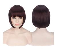 GHK Barato Pelucas cortas de pelo sintético Bob con flequillo Rojo Azul Amarillo Rosa Púrpura Rubio Natural Anime Cosplay Peluca Traje de Anime Marrón oscuro