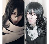 GHK Biamoxer 45cm My Boku no Hero Academia Shouta Aizawa Pelucas de Cosplay Larga Ondulada Negro Resistente al calor Cosplay Disfraz Peluca