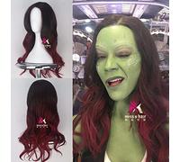 GHK Biamoxer Cosplay Pelucas Guardianes de la Galaxia Vol. 2 Pelo sintético largo rojo rizado degradado negro para adultos