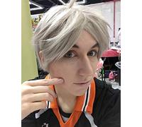 GHK Biamoxer Haikyuu !! Voleibol Koushi Sugawara Pelucas de Cosplay Corto Beige Gris Resistente al calor Peluca de cosplay