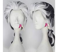 GHK Biamoxer La bella y la bestia Príncipe Gaston Peluca Negra Peluca corta Cosplay Halloween Juego de roles Cabello Negro con blanco