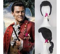 GHK Biamoxer La bella y la bestia Príncipe Gaston Peluca Negra Peluca corta Cosplay Halloween Juego de roles Cabello Negro