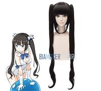 GHK Biamoxer New Sword Oratoria Hestia Kami Sama Cosplay Pelucas 100cm Negro Suelto Ondulado Pelo sintético Perucas Cosplay Peluca