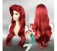 GHK Biamoxer The Little Mermaid Peluca Roja Body Wave Peluca Ondulada Cosplay Princesa Ariel Peluca Juego de Rol Disfraz