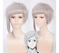 GHK Bungo Stray Dogs Nakajima Atsushi Anime Cosplay Peluca Corta Plateada Gris Fluffy Pelucas de Pelo Sintético Con Flequillo Para Fiesta de Disfraces