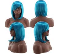 GHK Cheap Bob Wig With Bangs Rojo Rosa Azul Púrpura Rubio Pelo sintético Disfraz de Halloween Pelucas cortas de cosplay para mujer para fiesta azul 2