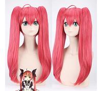 GHK Date A Live Itsuka Kotori Peluca larga recta sintética Pelo rojo cereza Disfraz de Halloween Pelucas de cosplay con cola de caballo con chip 28 pulgadas