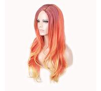 GHK estilo europeo colorido mezcla naranja Ombre peluca Cosplay disfraz pelucas largas onduladas para mujeres fibra de alta temperatura 70 cm