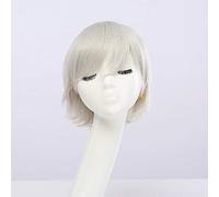 GHK Fahion Barato Sintético Corto Peluca de Hombre Blanco Púrpura Azul Amarillo Negro Plata Gris Verde Rojo Animé Pelucas de Cosplay Para Fiesta 30cm plata