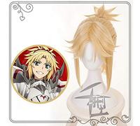 GHK Fate Grand Order Mordred Golden Blonde Ponytail Peluca Cosplay Disfraz Pelo sintético Fiesta de Halloween Jugar Pelucas de juegos