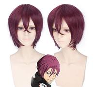 GHK Free Rin Matsuoka Wine Red Short Cosplay Peluca Hombre Resistente al calor Sintético Recto Anime Pelucas de pelo 30cm