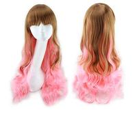 GHK Harajuku Lolita Azul Rosa Ombre Pelucas de cabello para mujeres Barato Anime Cosplay Peluca sintética ondulada larga con flequillo para fiesta de disfraces marrón rosa