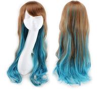 GHK Harajuku Lolita Azul Rosa Ombre Pelucas de cabello para mujeres Barato Anime Cosplay Peluca sintética ondulada larga con flequillo para fiesta de disfraces marrón azul