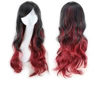 GHK Harajuku Lolita Azul Rosa Ombre Pelucas de cabello para mujeres Barato Anime Cosplay Peluca sintética ondulada larga con flequillo para fiesta de disfraces negro rojo
