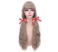 GHK Harajuku Lolita Peluca larga ondulada Bang Peluca sintética resistente al calor Cosplay Cosplay Verde claro Gris Rubio Marrón Pelucas para mujeres PL-492