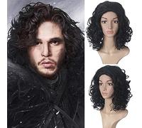 GHK Juego de tronos Jon Snow Hombre Peluca negra Cosplay Juego de roles para adultos Disfraz de Halloween Disfraz Pelucas rizadas cortas sintéticas