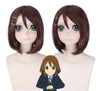 GHK KON Hirasawa Yui Brown Cosplay peluca corta Bob pelucas para mujer resistente al calor sintético recto Anime pelo 14 pulgadas