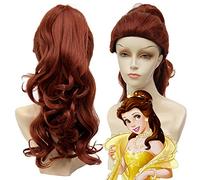 GHK La Bella y la Bestia Bella Peluca de cola de caballo ondulada larga Traje de cosplay Pelo sintético Perucas Fiesta de disfraces de Halloween Pelucas para mujeres