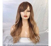 GHK largo ondulado mixto marrón ceniza rubia alta densidad temperatura pelucas sintéticas para mujeres negras/blancas sin cola ondulada cosplay peluca de pelo lc218