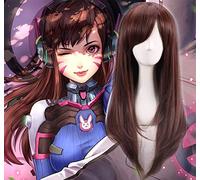 GHK largo y recto cabello castaño cosplay OW D. Va Hana canción cosplay peluca