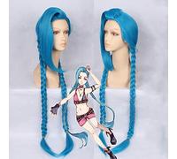 GHK League of Legends LOL Jinx Cosplay peluca azul doble cola de caballo trenzas niñas largas pelucas de pelo sintético para fiesta de Halloween