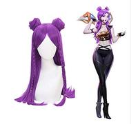 GHK League Of Legends LOL K/DA Kaisa Cosplay Peluca 80cm Largo Púrpura Pelo trenzado sintético Perucas Fiesta de disfraces de Halloween Pelucas