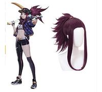 GHK League Of Legends LOL KDA Akali Cosplay peluca The Rogue Assassin Disfraz de Halloween Pelucas de pelo sintético resistente al calor + gorra de peluca