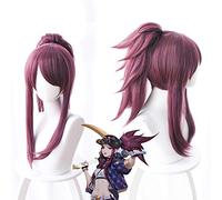 GHK LOL New Skin K/DA Pelucas de Cosplay Akali Cosplay Headwear Juego LOL KDA 45CM Peluca de cabello sintético resistente al calor mixto púrpura