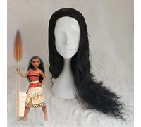 GHK Moana Largo Rizado Negro Pelo sintético Perucas Cosplay Peluca Disfraz de Halloween Fiesta Juego Pelucas para mujeres Fibra de alta temperatura