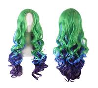 GHK Moda Largo Ondulado Verde Azul Ombre Harajuku Lolita Peluca Cosplay Disfraz Pelo sintético Parte media Pelucas completas para mujeres