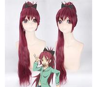 GHK Mujer Cosplay recto largo Puella Magi Madoka Magica Sakura Kyouko peluca Peluca de pelo sintético 80cm Clip de garra Cola de caballo Vino tinto